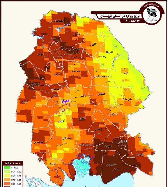 نتایج پایش ریزگردها در استان خوزستان در بازه سه روزه