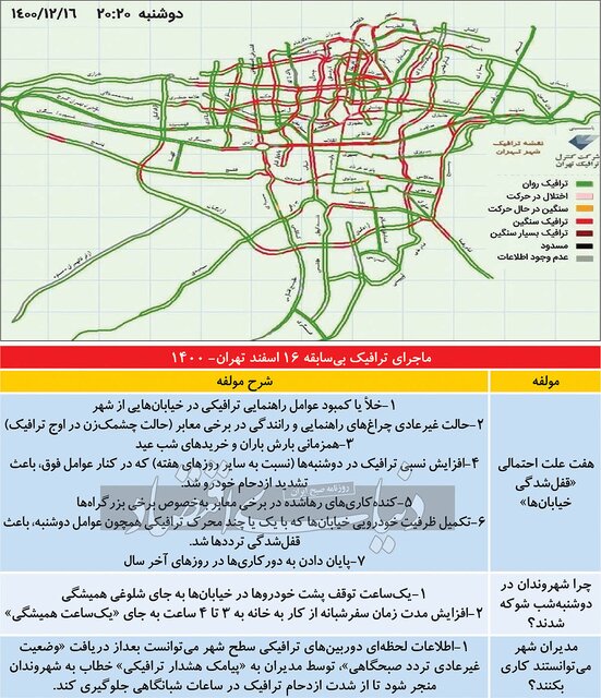 هفت متهم قفلشدن ترافیک تهران