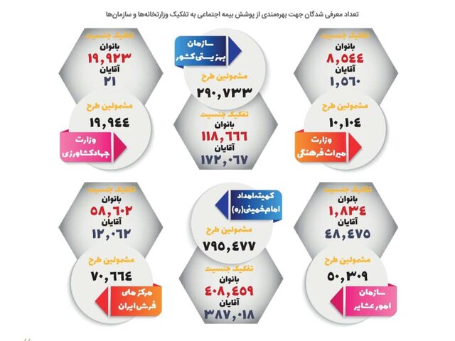 آغاز اجرای بیمه اجتماعی اقشار «کم‌درآمد»/تعداد معرفی‌شدگان به تفکیک جنسیت و سازمانها