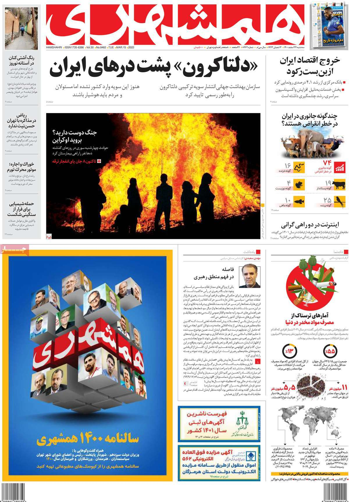 صفحه نخست روزنامههای کشور در روز سهشنبه صفحه نخست روزنامههای کشور در روز سهشنبه