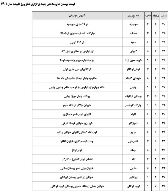 اقامه نماز جماعت، روز طبیعت در بیش از ۱۲۰ بوستان پایتخت