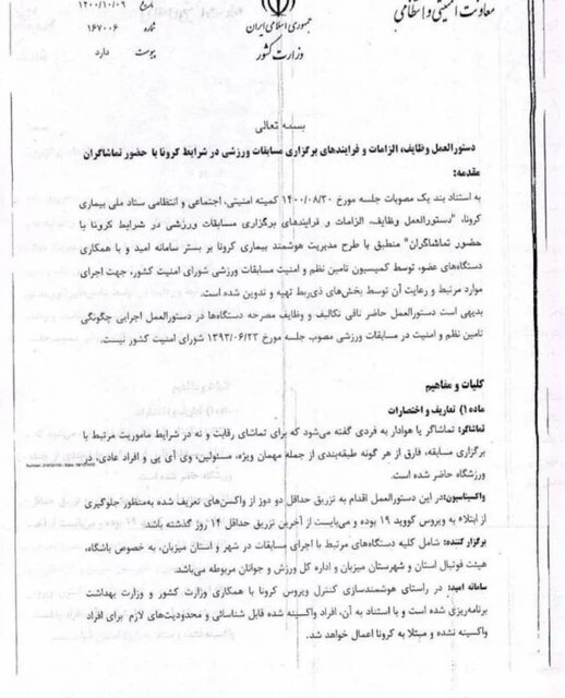 صدرو مجوز حضور ۳۰ درصدی هواداران در لیگ برتر و لیگ دسته یک