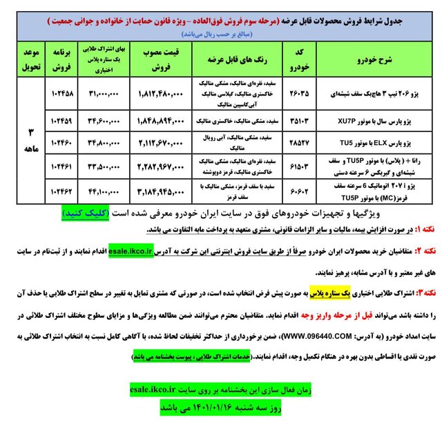 فروش 2 محصول ایران خودرو برای اولین بار در اولین فروش فوق العاده در سال 1401.