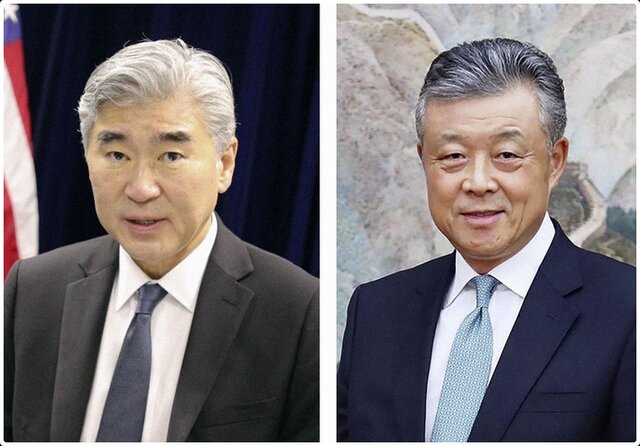 از راست؛ لیو شیائومینگ و سونگ کیم ملاقات نمایندگان آمریکا و چین با محوریت کرهشمالی