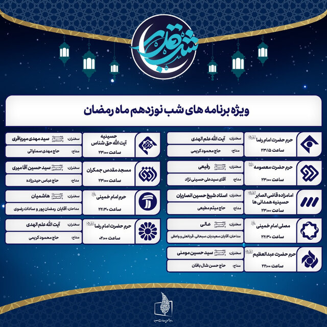 جدول سخنرانان و مداحان تلویزیون در شبهای قدر