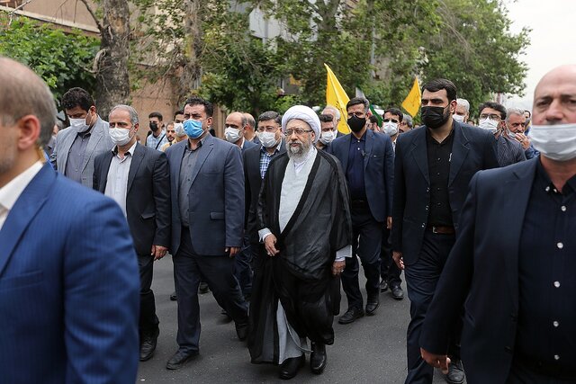 حضور رئیس مجمع تشخیص مصلحت نظام در راهپیمایی روز قدس در تهران