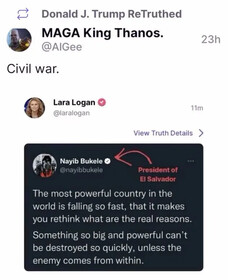 بازنشر پستی با محتوای "جنگ داخلی" از سوی ترامپ