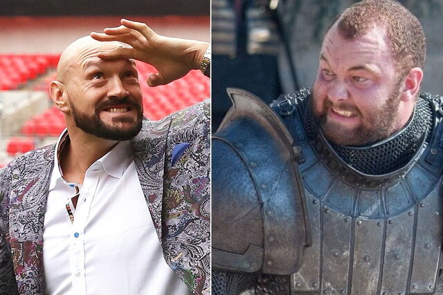 هافتور بیورنسون عکس سمت راست - تایسون فیوری عکس سمت چپ مبارزه بوکس تایسون فیوری و بازیگر گیم آف ترونز