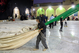 برپایی خیمه عزاداری ماه محرم در صحن امامزاده موسی مبرقع(ع) - قم