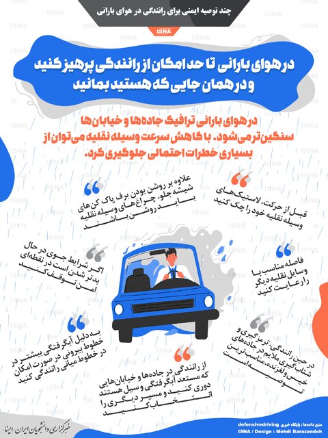 اینفوگرافیک / چند توصیه‌ ایمنی برای رانندگی در هوای بارانی