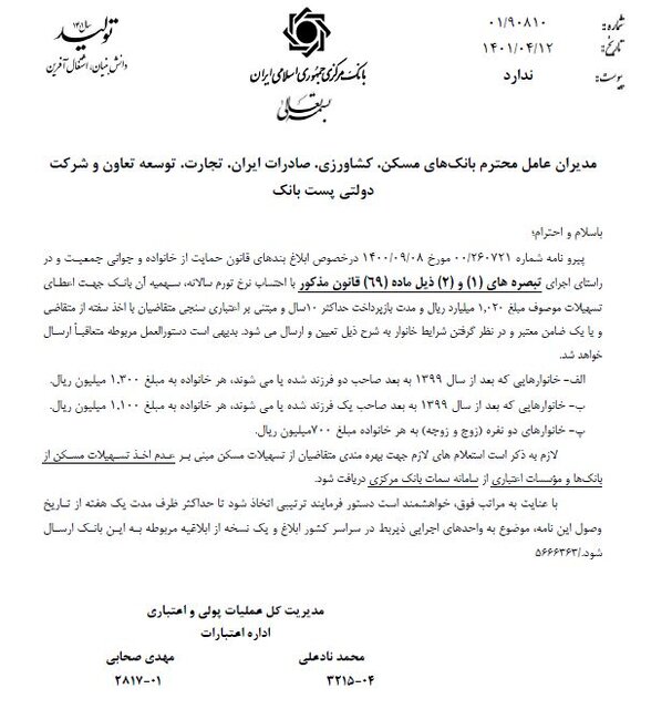 مبالغ و شرایط پرداخت تسهیلات مسکن قانون جوانی جمعیت