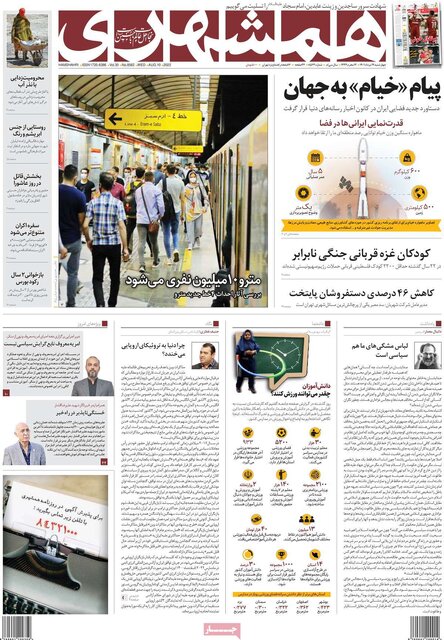 صفحه نخست روزنامه چهارشنبه