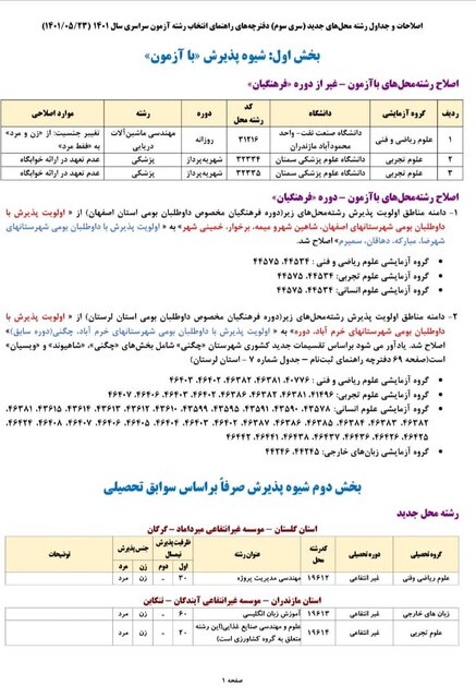 انتشار سری سوم اصلاحات دفترچه انتخاب رشته کنکور