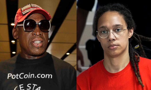 از راست، بریتنی گرینر و دنیس رادمن مخالفت آمریکا با مداخله دنیس رادمن در آزادسازی بسکتبالیست آمریکایی