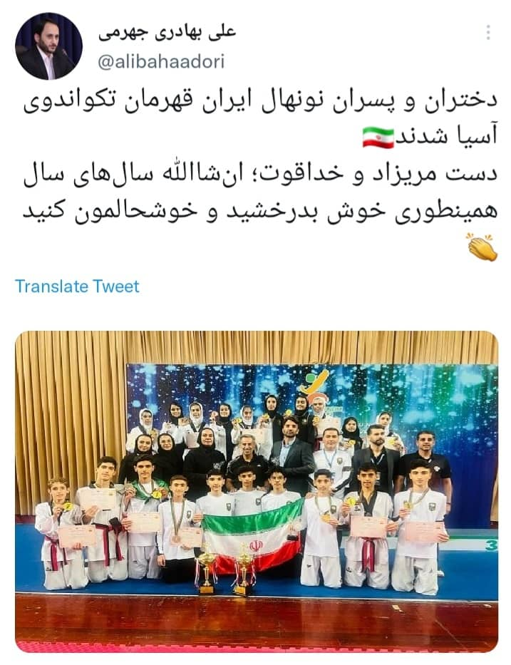 تبریک سخنگوی دولت به دختران و پسران نونهال تکواندو کار تبریک سخنگوی دولت به دختران و پسران نونهال تکواندو کار