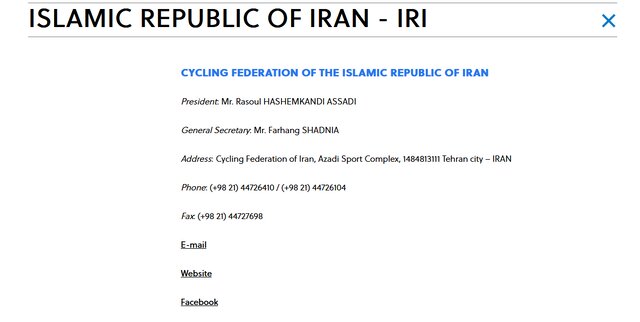 درج نام هاشمکندی در سایت اتحادیه جهانی به عنوان مسئول دوچرخه سواری ایران