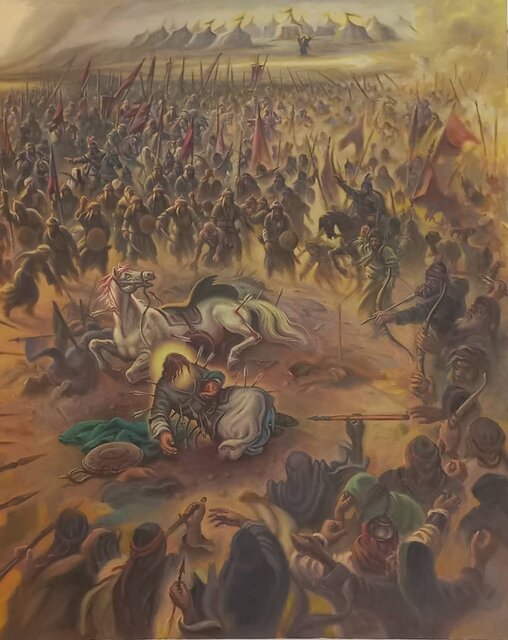 لحظه شهادت امام حسین(ع) در یک نقاشی جدید