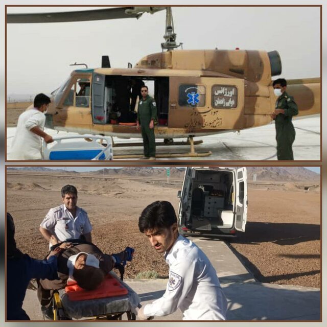 واژگونی پژو در محور زاهدان به بم بالگرد اورژانس 115 زاهدان را به پرواز درآورد