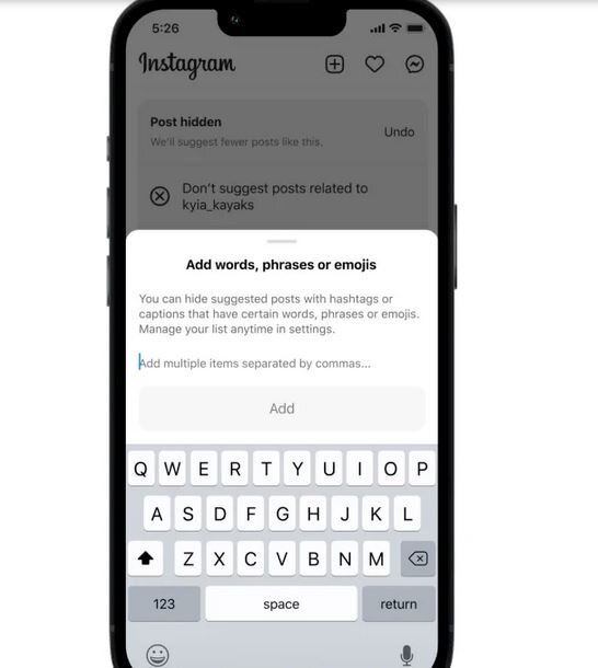 واژههای خاص در پستهای پیشنهادی اینستاگرام فیلتر میشوند