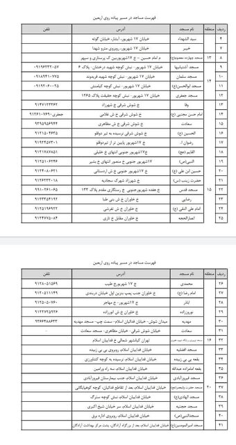 جزئیات راهپیمایی جاماندگان اربعین در پایتخت +لیست مراکز