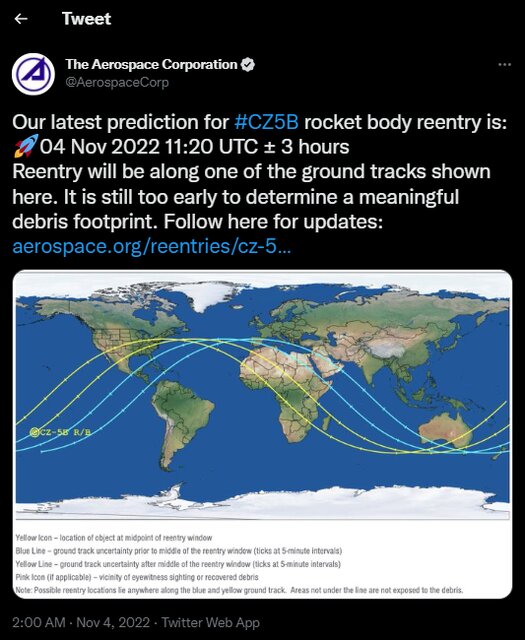 بقایای یک موشک چینی امروز به زمین برخورد میکند