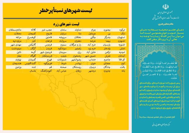 ثبات وضعیت رنگبندی کرونایی شهرهای کشور