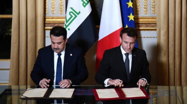 امضای توافقنامه شراکت راهبردی عراق و فرانسه توسط السودانی و ماکرون