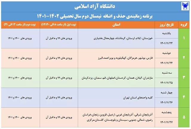 زمان حذف و اضافه دانشجویان دانشگاه آزاد اعلام شد