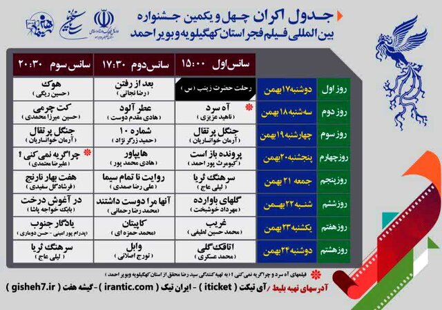 نمایش ۲۱ فیلم جشنواره فیلم فجر در کهگیلویه و بویراحمد از امروز