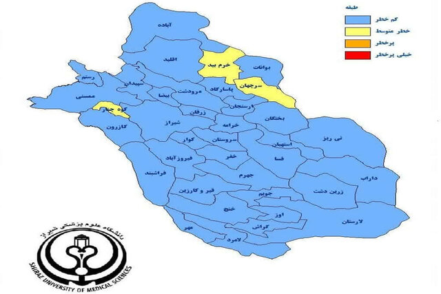 کاهش نقاط زرد کرونایی در فارس کاهش نقاط زرد کرونایی در فارس