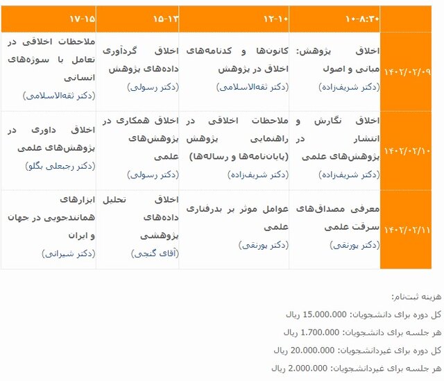 تغییر زمان برگزاری اولین مدرسه اخلاق در پژوهش