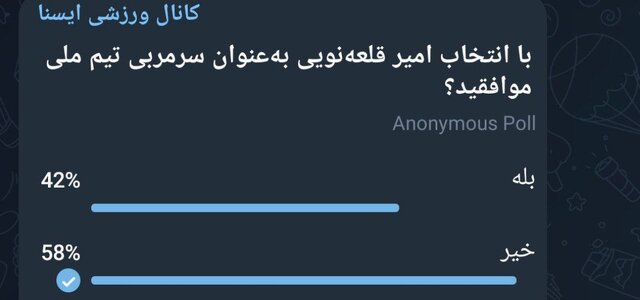 نتایج نظرسنجی ایسنا درباره انتخاب قلعهنویی به عنوان سرمربی تیم ملی فوتبال