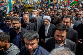 حضور آملی لاریجانی رئیس مجمع تشخیص مصلحت نظام در راهپیمایی روز جهانی قدس - قم