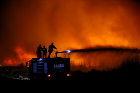 آتشسوزی در بخش نیزارهای خشک تالاب میقان اراک  بر اثر صاعقه