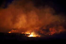 آتشسوزی در بخش نیزارهای خشک تالاب میقان اراک  بر اثر صاعقه