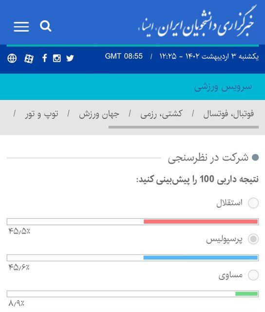 نتیجه نظرسنجی ایسنا درباره برنده داربی ۱۰۰