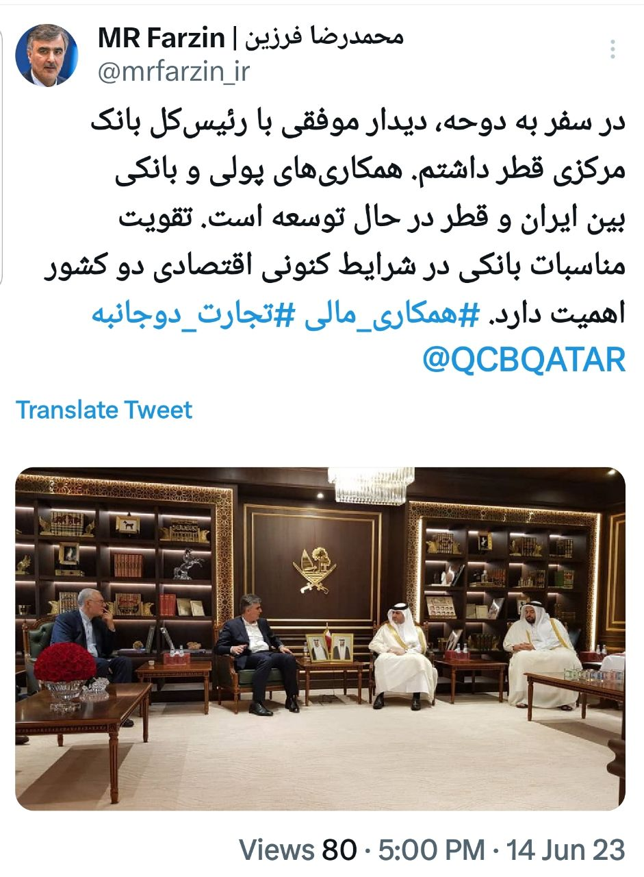 توئیت رضایتبخش فرزین درباره دیدار با همتای قطری