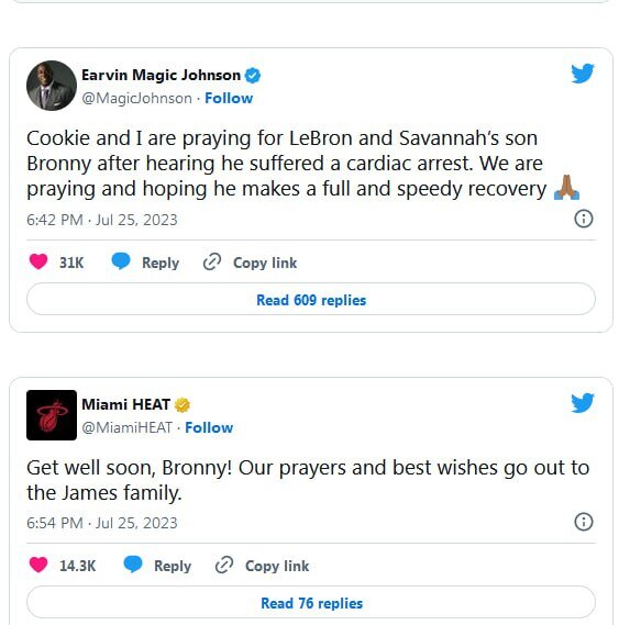 واکنشها به ایست قلبی پسر لبران جیمز