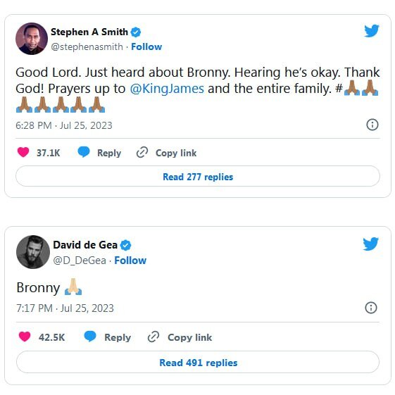 واکنشها به ایست قلبی پسر لبران جیمز