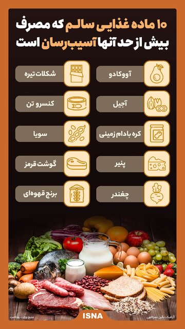 اینفوگرافیک / ۱۰ ماده غذایی سالم که مصرف بیش از حد آن آسیبرسان است