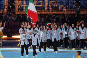 رژه کاروان ایران در بازی‌های آسیایی هانگژو با پرچمداری کیانی و فروغی+عکس