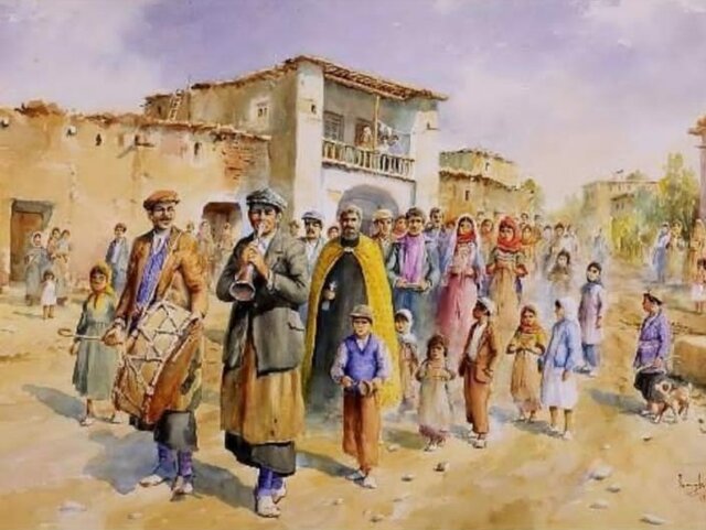 نقاشی از عروسی در پانچشمه ۱۹۸۴ میلادی رسمی در عروسی برای شناسایی مردان چابک