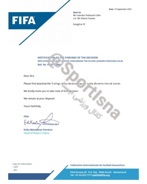 پیروزی استقلال در پرونده پادوانی + حکم فیفا