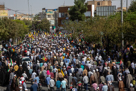 راهپیمایی نمازگزاران قمی در محکومیت جنایات رژیم صهیونیستی در فلسطین