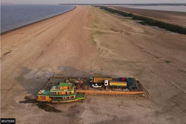 خشکسالی آمازون به روایت تصویر؛ قایقهای بهگِل نشسته و ماهیهای مرده