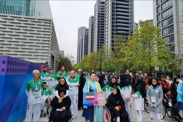 تصاویری از مراسم اهتزاز پرچم ایران در دهکده بازی‌های پاراآسیایی هانگژو