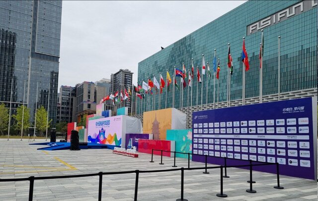 تصاویری از مراسم اهتزاز پرچم ایران در دهکده بازیهای پاراآسیایی هانگژو