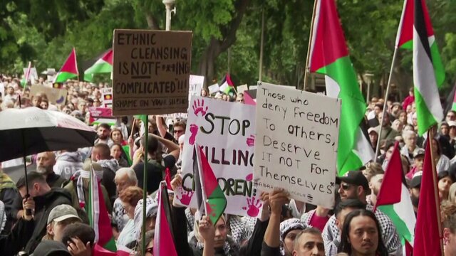 اعتراضات به جنایات صهیونیستها در غزه و حمایت از فلسطین از مقابل کاخ سفید تا اندنزی