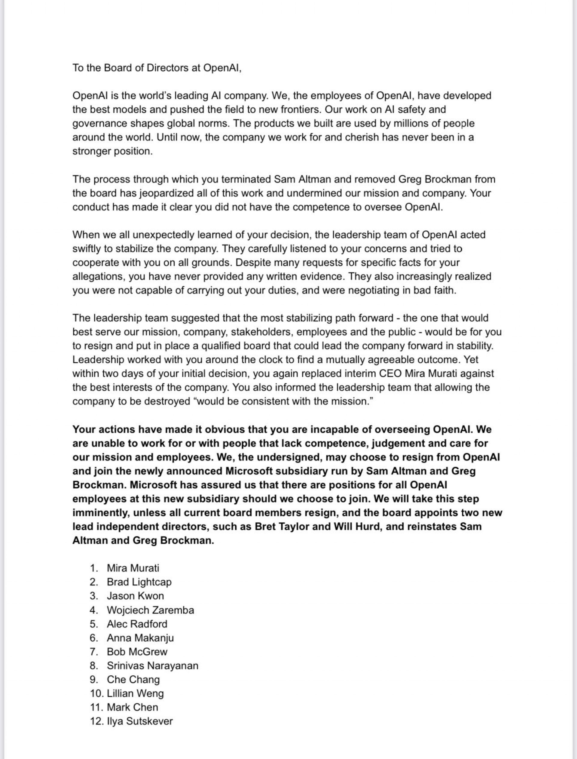 یا «آلتمن» برمیگردد یا همگی استعفا میدهیم!