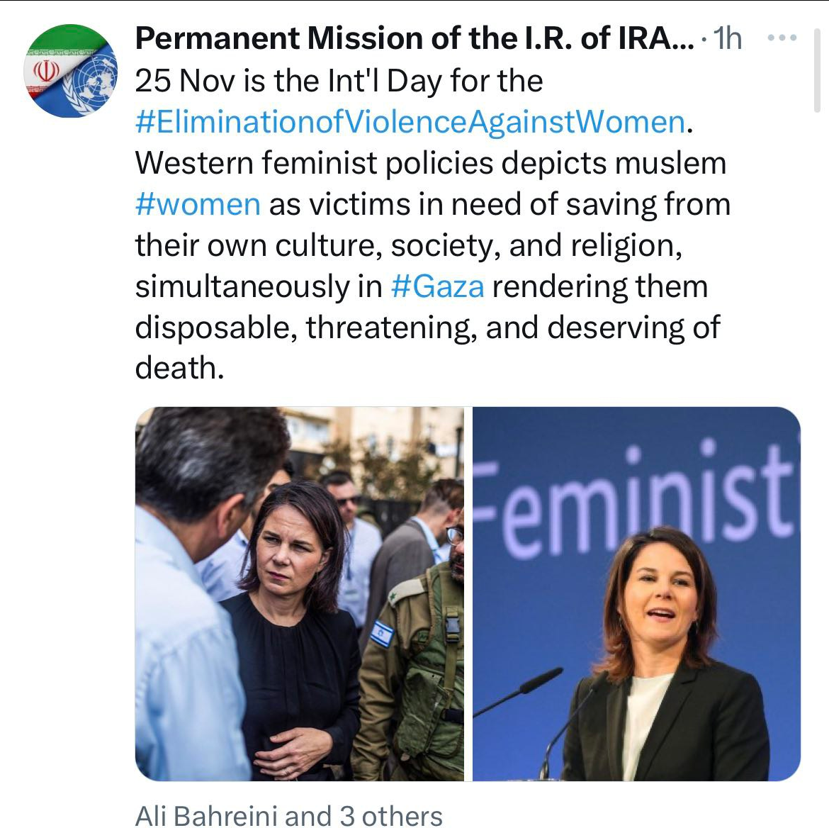 نمایندگی ایران در ژنو: سیاستهای فمنیستی غرب، زنان مسلمان و زنان در غزه را مستحق مرگ میداند
